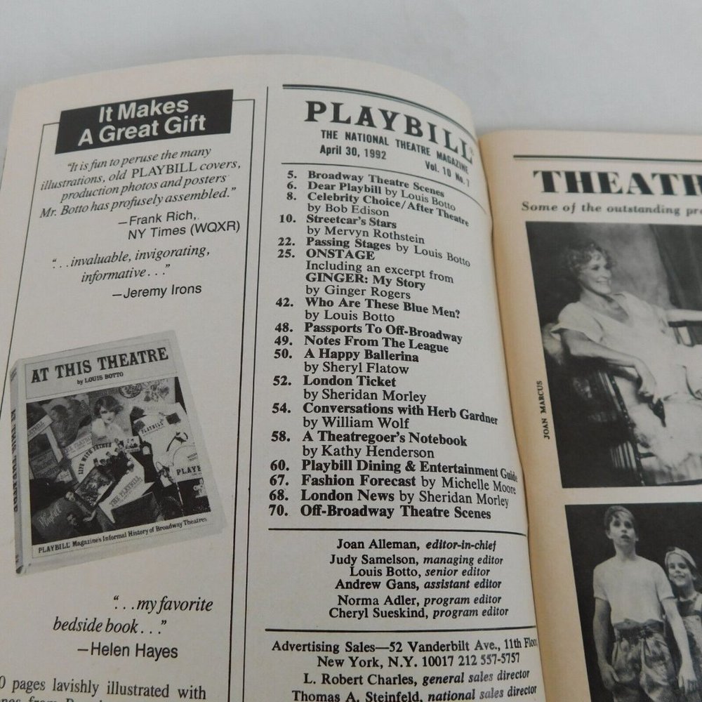 Playbill National Theatre Magazine April 1992 Judd Hirsch Ginger Rogers Blue Man - Picture 4 of 8